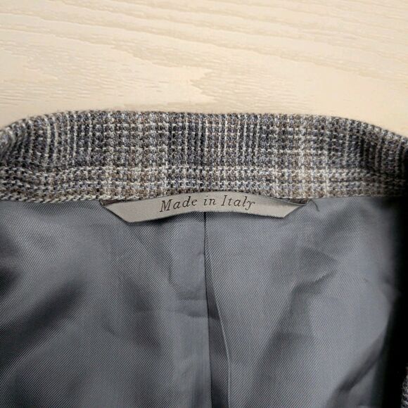 Canali Blazer Sport Coat Mens 38R Silk Wool Windowpane Gray Plaid Suit Italy - Picture 2 of 16